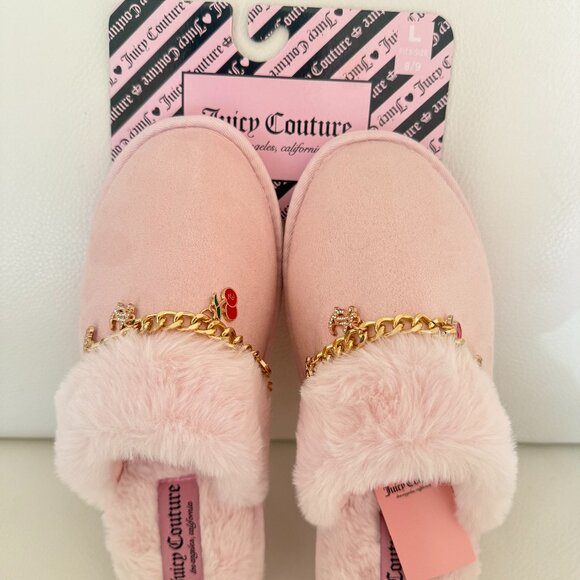 NWT JUICY COUTURE WOMENS KAELITH 2 FAUX FUR SLIPPERS BLUSH PINK L 8 / 9 - Picture 5 of 6